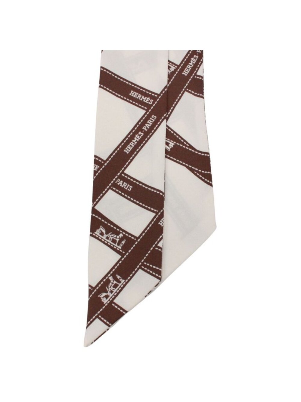 Hermes Twilly Bolduc Silk Ivory Brown Scarf - Picture 3 of 6
